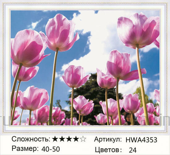 Алмазная мозаика 40x50 Бледно-розовые тюльпаны на фоне неба