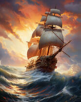 Фрегат в бурном море