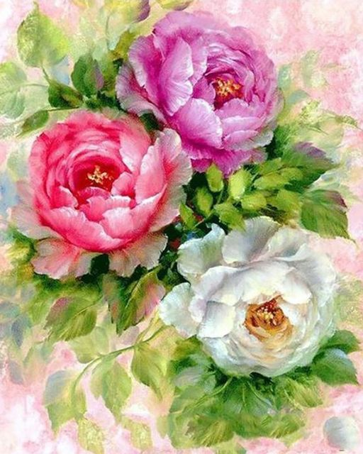 Алмазная мозаика 40x50 Три разноцветные розы