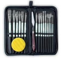 Без бренда «Коробка 50 шт.: Набор кистей для рисования в чехле, премиум набор (15 нейлоновых кистей, 1 мастихин) белые» в Йошкар-Оле