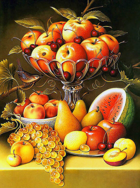 Картина по номерам 40x50 Ваза с яблоками и вишнями