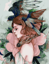 Без бренда «Девушка с большим цветком и птицы» в Йошкар-Оле в интернет-магазине  Без бренда «Девушка с большим цветком и птицы» в Йошкар-Оле