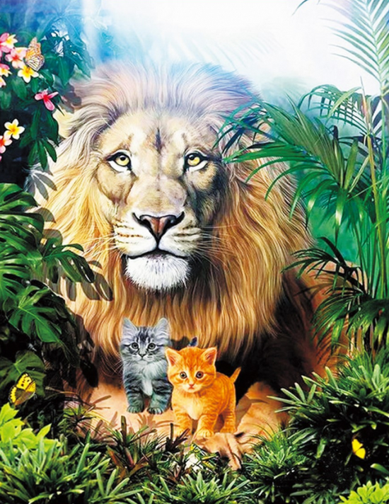 Алмазная мозаика 40x50 Большой лев и котята