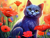 Без бренда «Серый котик и маки» в Йошкар-Оле в интернет-магазине  Без бренда «Серый котик и маки» в Йошкар-Оле