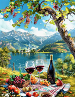 Без бренда «Винный натюрморт с бокалами, бутылкой вина, фруктами и ягодами» в Йошкар-Оле