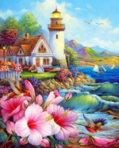 Крупные цветы у маяка